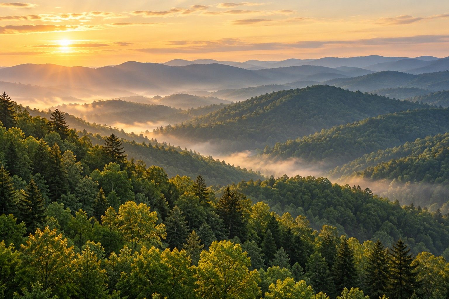 Illustrative landscape of rolling Appalachian forested ridges